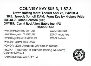 2004 Harness Heroes #7-04 Country Kay Sue Back
